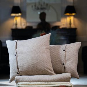 Coussin Heureux Tricotine Beige - Laine Française
